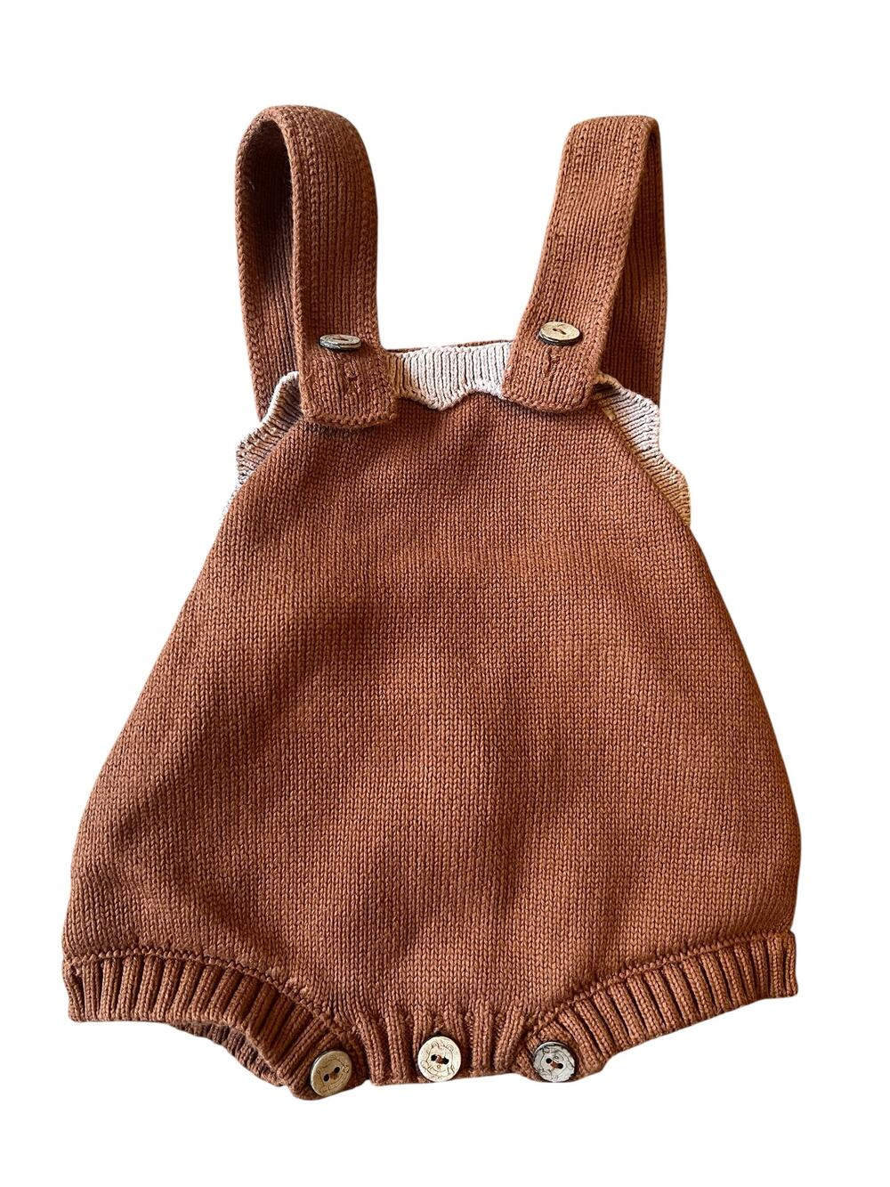Knit Baby Romper Overall 3-6M Warm Brown Cotton